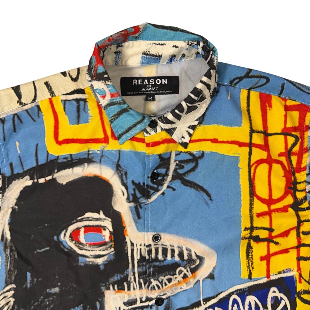 Reason Basquiat Mens Medium Graphic Art Button Up Shirt Jean Michel Basquiat M